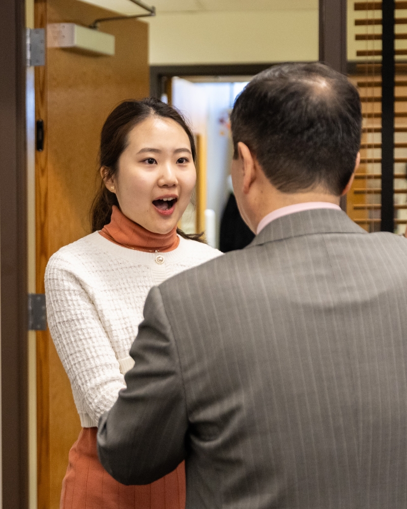 University of Missouri President Mun Choi congratulates Jenny Park